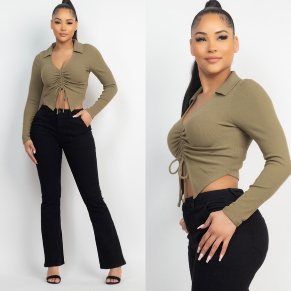 🆕ALESIA ruched top in olive - Picture 5 of 7